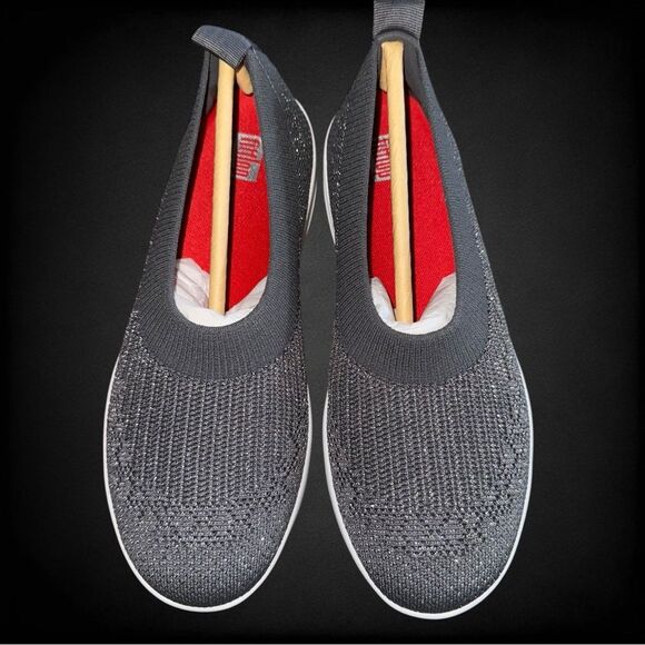 New Without Tags fitflop UberKnit Slip On Ballerina Sneakers Gray/Metallic 8 - Picture 2 of 6